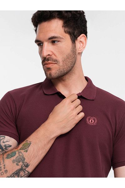 OMBRE Einfarbiges BASIC-Poloshirt aus Piqué-Strick für Herren - Kastanienbraun V10 OM-POBS-0100 L