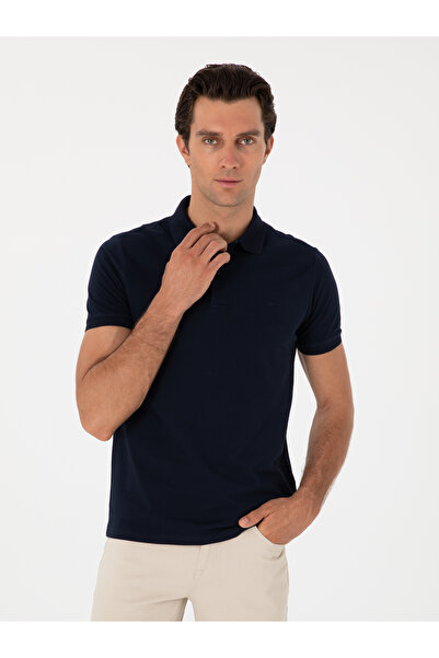 Cacharel Navy Blue Slim Fit 100% Cotton Polo Neck T-Shirt 50310024-Vr033