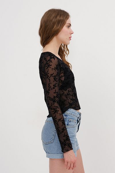 Addax Floral Patterned Tulle Blouse B17160