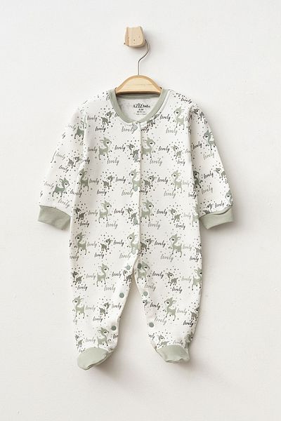 Aziz Bebe Baby Girl Snap Fastener Deer Patterned Booties Jumpsuit 0 Months 6 Months