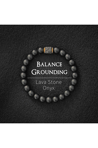 Choice سوار رجالي من حجر الحمم البركانية الطبيعي أسود اللون بطول 20 سم، سوار ...