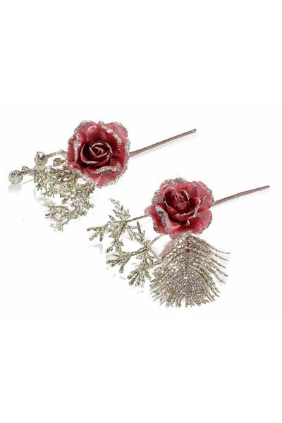 Decorer Set 6 artificial branches Christmas Rose 18 cm
