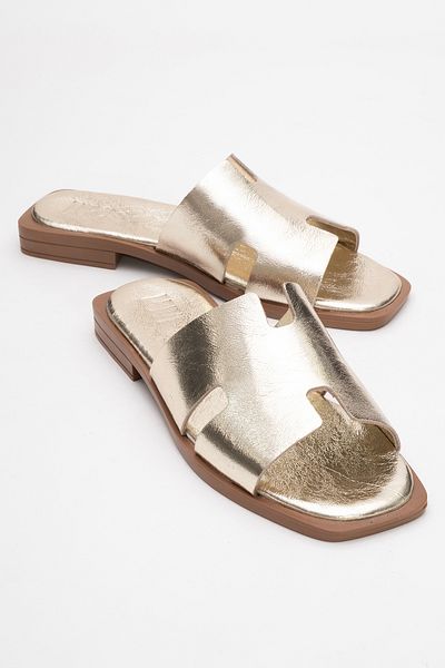 LuviShoes Γυναικείες παντόφλες JEZ Gold Γνήσιο Δέρμα
