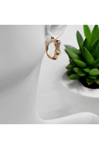 Yaseminli Butik Rose Color Stone Knuckle Shaped Hoop Earrings