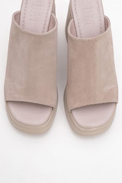 LuviShoes Γυναικείες παντόφλες με τακούνι NOLA Stone Suede Γνήσιο δέρμα