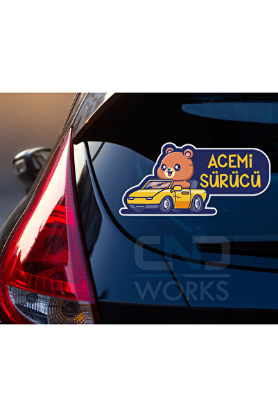 CND works Acemi Sürücü Araba Cam Etiket Sticker Ayıcıklı 31,5 x 15,5 cm