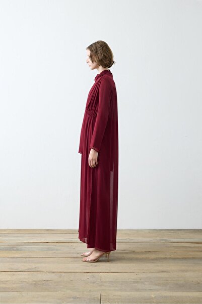 TERZİ DÜKKANI Helen Textured Chiffon Pants Suit Bordo