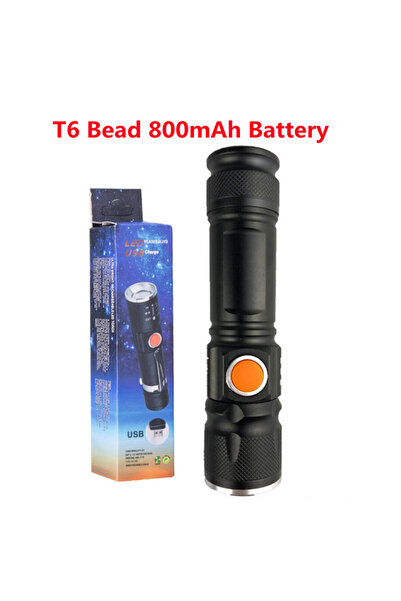 Choice مصباح يدوي LED من سبائك الألومنيوم من ليثيوم ميتال زووم أسود T6-800mA YS00057 - مصباح يدوي محمول خارجي LED من سبائك الألومنيوم