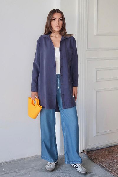 Olcay Pocket Detailed Relaxed Fit Lyocell Shirt Indigo 9359