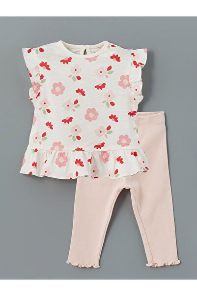 LC Waikiki Lcw Baby Crew Neck Floral Baby Girl Blouse and Leggings 2Pcs