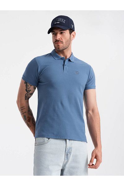 OMBRE BASIC Herren-Poloshirt aus einfarbigem Piqué-Strick - blau V16 OM-POBS-0100 M