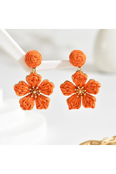 Choice Orange Bohemia Summer Elegant Raffia Flower for Women Girls Multi-color Handmade Sweet Rattan Knit D