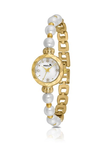 Polo Air Elegant Pearl Look Women's Wristwatch Gold White Color Pl-1530B1X