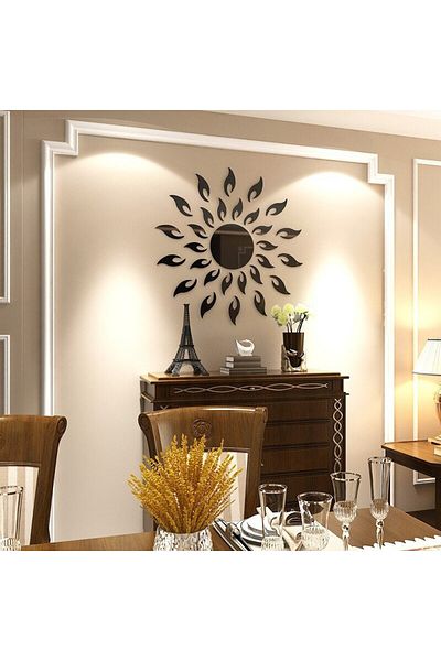 OEM 3D Design Mirror Set BLACK SUN - Luxury Home Decorative Acrylic Mirrors 27 pcs/set
