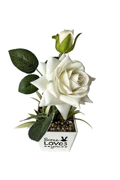 huitich Artificial Rose Flowers Potted Plants White