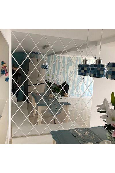 OEM Set de 58 de oglinzi acrilice cu romburi, autocolant decorativ autoadeziv pentru sufragerie, 100x100cm