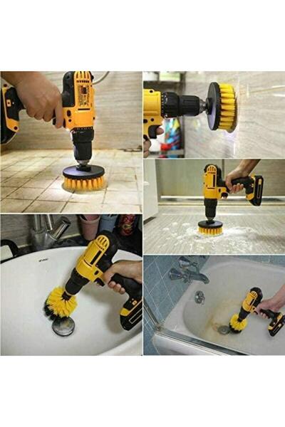 OEM Set de 4 perii rotative din plastic, pentru curățarea suprafețelor, covoarelor, cu adaptor, diferite dimensiuni