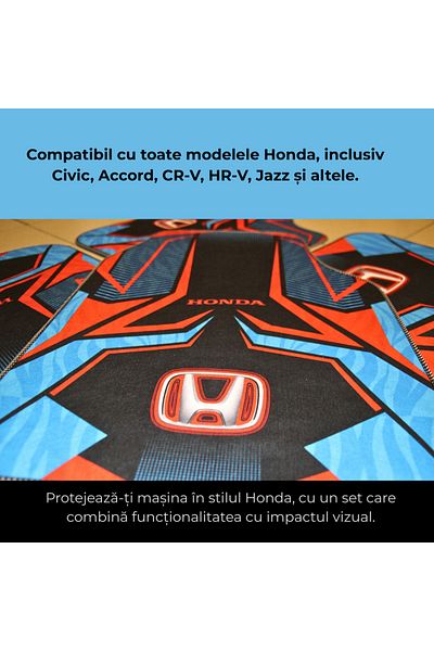 GENERAL Complete set of universal Honda car mats – Front and rear – Red-black-blue sports design