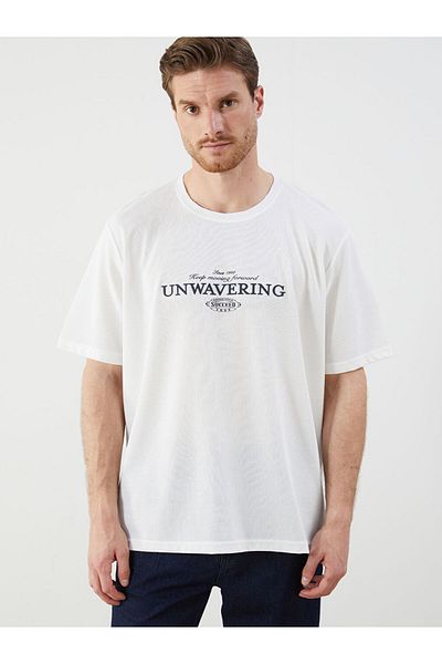 LC Waikiki Ecru Crew Neck Printed Men's T-Shirt