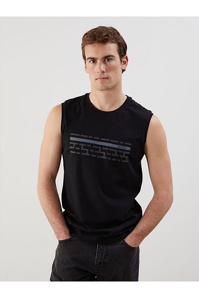 LC Waikiki New Season Crew Neck εμπριμέ χτενισμένο βαμβακερό ανδρικό αμάνικο Tisort - S5GJ61Z8