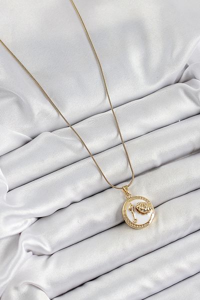 Clariss 316L Steel Chain White Enamel Artistic Portrait Oyster Model Gold Color Women's Necklace