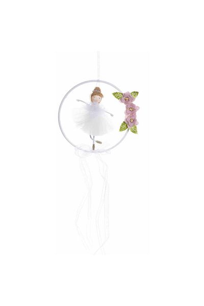 Decorer Hanging Wreath Decorated with White Ballerina, 15 cm