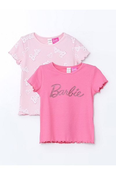 LC Waikiki New Season Barbie Printed Combed Cotton Ruffle Baby Girl T-Shirt Set of 2 - S5Dr71Z1