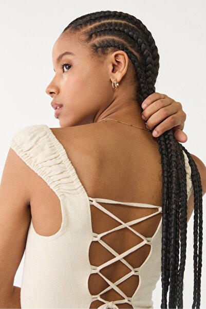 Stradivarius Flowing linen blend maxi dress with crossed back