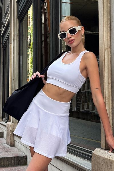 VAGGON Elastic Waist Mesh Detailed Short Skirt