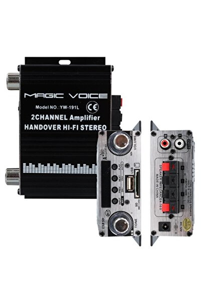 MagicVoice YW-191L 12 Volt 100 Watt Motosiklet Bluetooth Amfi USB/SD 2 Kanal Pazarcı - Anfi (125X95X
