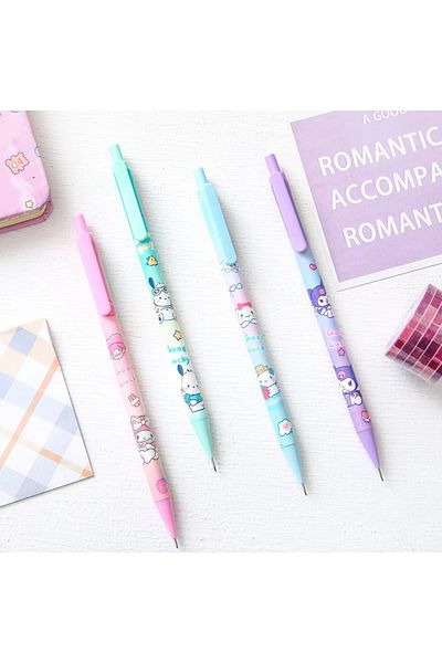 Miniso 24Pcs Pencil 0.5mm Sanrio Cartoon Mechanical Pencil 12pcs Kuromi Melody Pochacco Movable Pen Primar