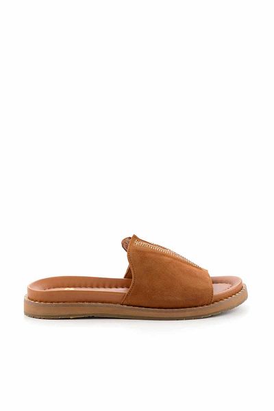 Bambi Γυναικείες παντόφλες Tan Suede από γνήσιο δέρμα K 04177062802