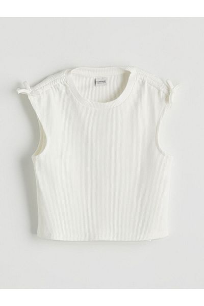 LC Waikiki Ecru Crew Neck Girl's Crop Undershirt