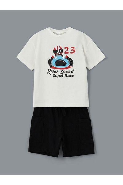 LC Waikiki New Season Printed Boys' T-Shirt and Shorts 2-Piece Set - S5Lk90Z1