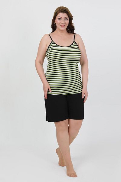 Akbeniz Set pantaloni scurți din bumbac pieptănat pentru femei, mărime mare, verde 202508