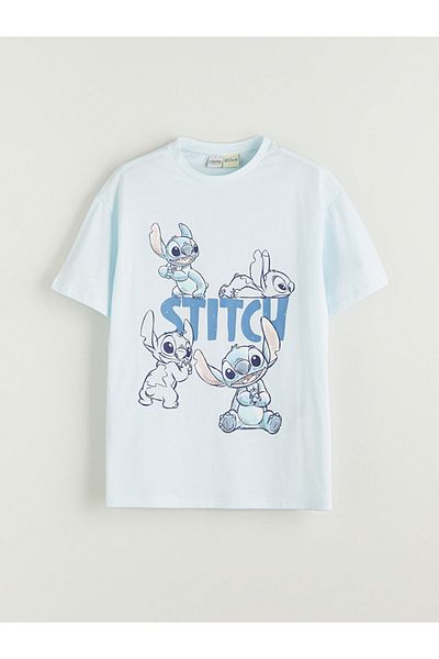 LC Waikiki Blue Crew Neck Stitch Printed Girl's T-Shirt