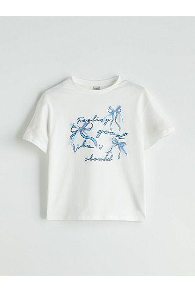 LC Waikiki New Season Crew Neck Κορδέλα με λεπτομέρειες για κορίτσια Tisort - S5JN48Z4