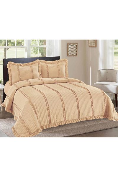 CHIRASO CHIRASO 3-Piece Duvet Cover Set, 230x250 cm, Satin Cotton, Flounce Pattern, UNI, cream brown