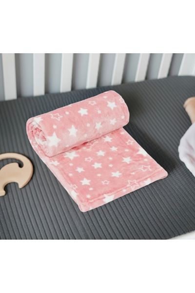 SyaMAG Velvety Blanket for Babies, Pink with White Stars, 100x75 cm