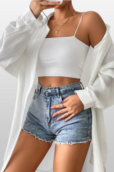 Tarz Cool Cămașă oversize albă pentru femei