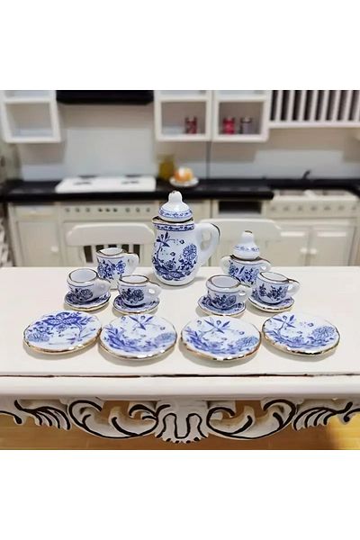 LavinTheMavi Miniature Toy Ceramic Mini Teapot and Tea Set - 15 Pieces