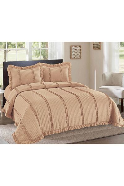 CHIRASO CHIRASO 3-Piece Duvet Cover Set, 230x250 cm, Satin Cotton, Flounce Pattern, UNI, light brown