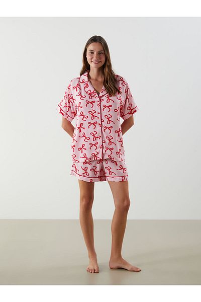 LC Waikiki New Season Ribbon Printed Women's Shorts Pajama Set - S5Pb95Z8