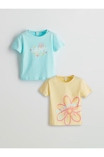 LC Waikiki New Season Printed Combed Cotton Girls' T-Shirt 2-Piece - S5Fd08Z1