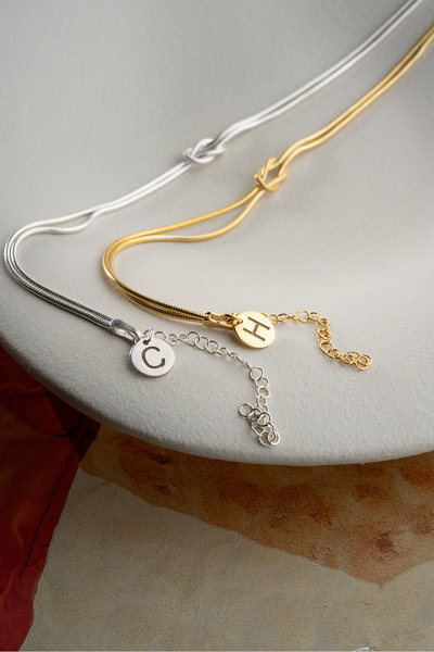 Silvano Jewelry 925 Ayar Gümüş Kişiye Özel Harfli Aşk Düğüm Çift Bileklik