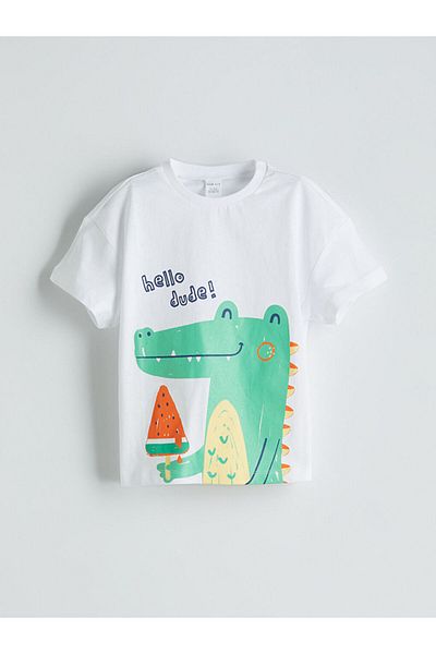 LC Waikiki New Season Printed Boys' T-Shirt and Shorts 2-Piece Set - S5Lc70Z1