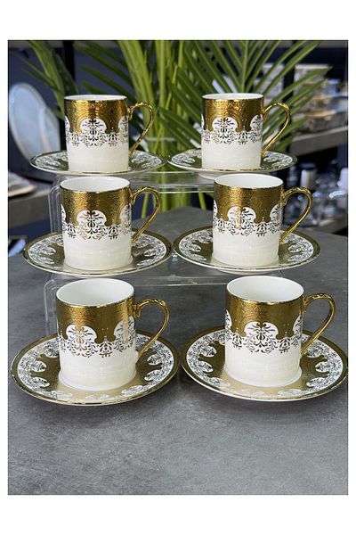 Doğudeko Luxury Porcelain 6-Piece Avant-Garde Cup Set Adora
