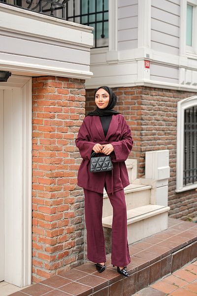 LOCCO Women's Waist Tied Muslin Suit Plum