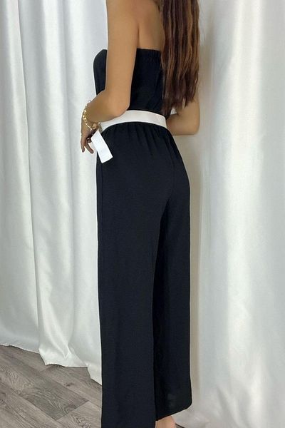 Modafeminen Aerobin Fabric Belt Included Strapless Jumpsuit Black 582202