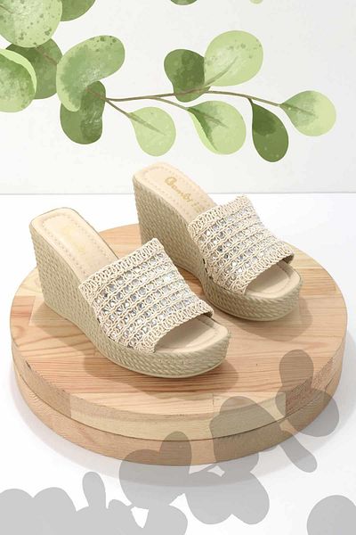 Bambi Beige Knitted Women's Slippers K04566771216